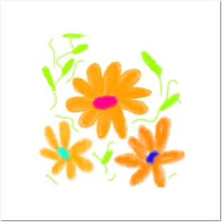 Orange green watercolor floral art Posters and Art